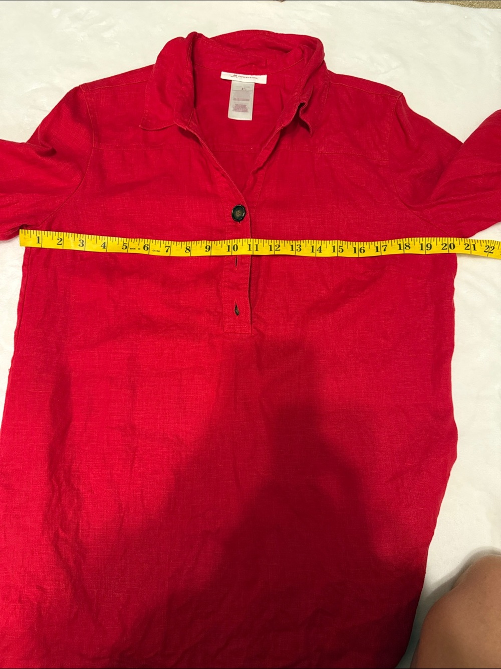 JM Collection Bright Red Button-Placket 100% Linen Tunic - Picture 5 of 6